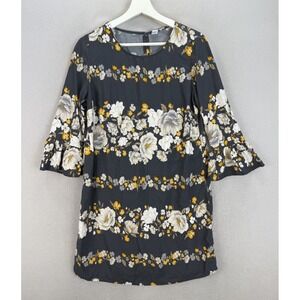 Old Navy Women's Sz M Gray w/Multicolor Floral Print 3/4 Bell Sleeve Shift Dress
